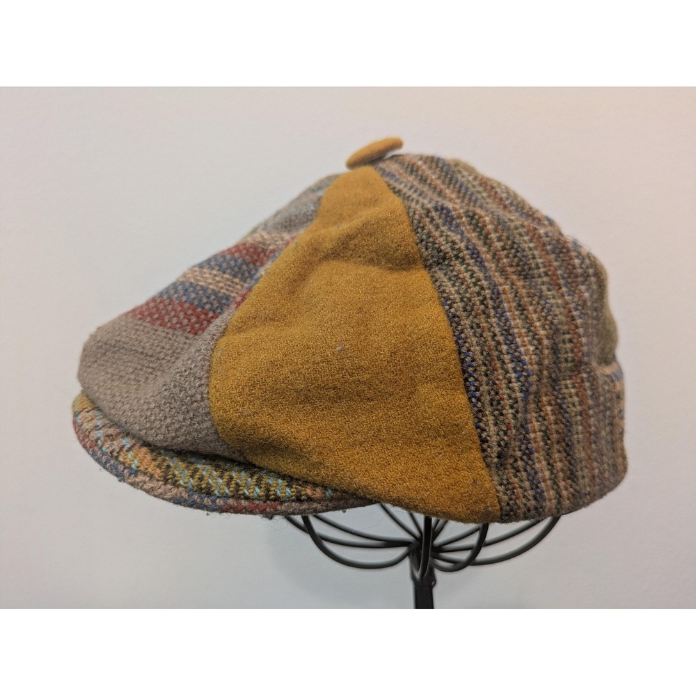VTG Patchwork Tweed Hat Newsboy Cap Youth One Size Multicolor Wool Plaid Lined